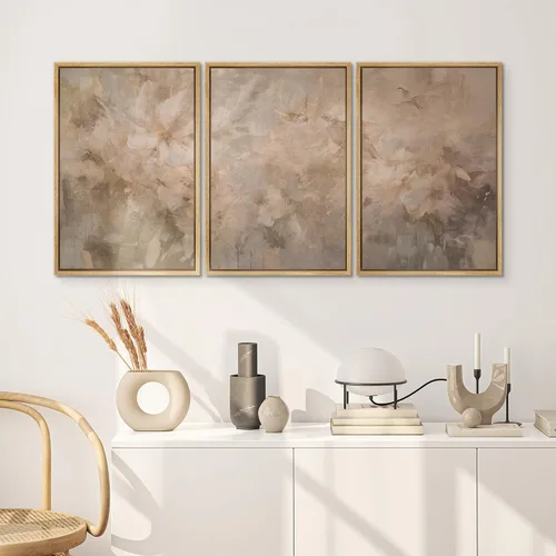Vista 292 de SIGNWIN Lienzo enmarcado para pared, juego de arte neutro de bosque brumoso, ilustraciones en tono tierra, arte moderno, decorativo, bohemio