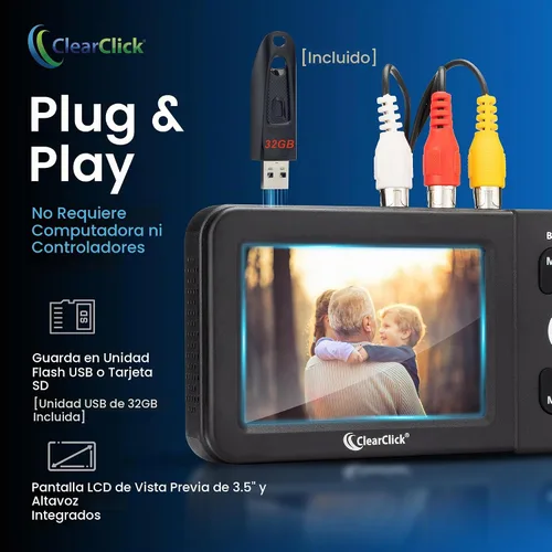Vista 3 de ClearClick Video to Digital Converter 2.0 (Segunda Generación) - Graba video de VCR, cintas VHS, AV, RCA, Hi8, videocámara, DVD, sistemas