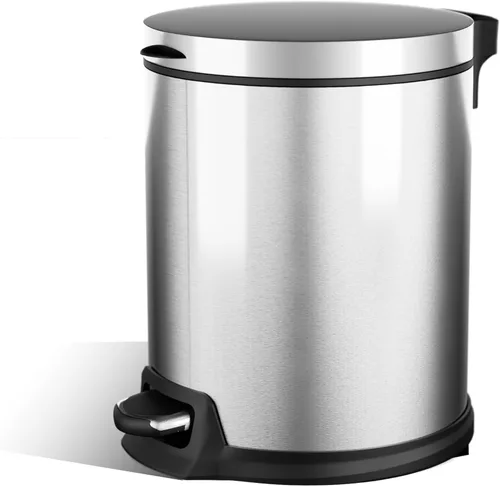 Vista 11 de Home Zone Living 1.3 galones pequeño cubo de basura para baño con tapa y pedal de paso, cesto de basura de acero inoxidable con diseño delgado