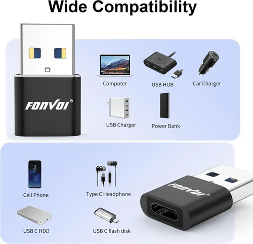 Vista 2 de Paquete de 4 adaptadores USB a USB C, cargador USB C hembra a A macho tipo C compatible con Apple MagSafe, iPhone 11, 12, 13, 14 Pro Max, Samsung