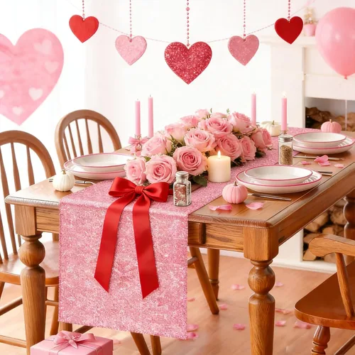 Vista 8 de yuboo Camino de mesa de lentejuelas rosas, paquete de 6 manteles con purpurina de 12 x 72 pulgadas para mujeres y niñas, cumpleaños, boda, despedida