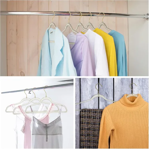 Vista 6 de Weysat - Paquete de 20 perchas de acrílico transparente de plástico con purpurina dorada, antideslizante, ahorro de espacio, ropa resistente