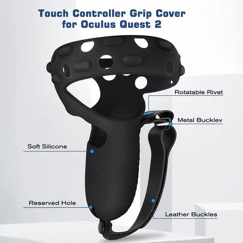 Vista 2 de FINPAC Silicone Touch Controller Grip Cover for Oculus Newest Quest 2 Protective and Anti-Slip VR Gaming Headset Controller Sleeve Cover Black