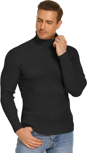 Vista 9 de COOFANDY - Suéter de punto para hombre, acanalado, entallado y con cuello de tortuga