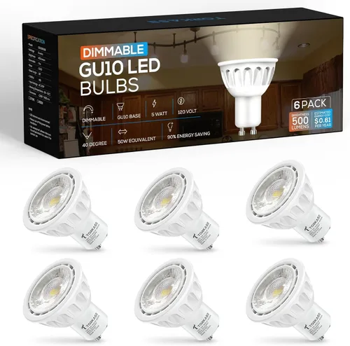 Vista 8 de Torkase - Bombilla LED GU10, atenuable MR16 2700K blanco cálido, 120V 500LM luz en riel 5W (equivalente a 50W), ahorro de energía del 90%, ángulo