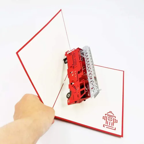 Vista 3 de Camión de bomberos - Tarjeta desplegable 3D para el día del padre, tarjeta desplegable de feliz aniversario, regalo de cumpleaños, tarjeta de camión