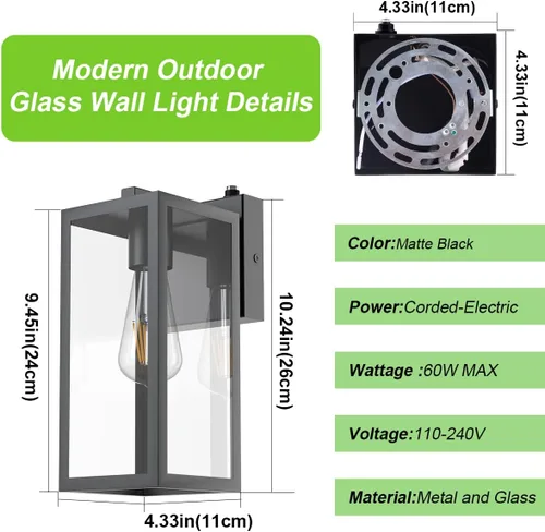 Vista 3 de Aipsun Farol de pared para exteriores con sensor de atardecer a amanecer, aplique de pared exterior negro, soporte de pared para exteriores