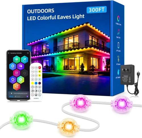 Vista 13 de Luces permanentes para exteriores para casa de 50 pies RGB+IC luces de alero inteligente, IP67 impermeables, luces LED para exteriores