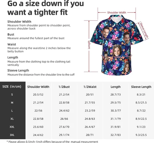 Vista 7 de Camisa hawaiana personalizada para hombres con cara, camisas florales tropicales personalizadas con foto de marido Aloha Beach Flower Shirt