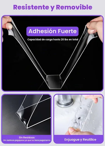 Vista 3 de Cinta de doble cara mejorada de alta resistencia, cinta adhesiva de doble cara nano extra grande, cinta adhesiva de pared para póster transparente