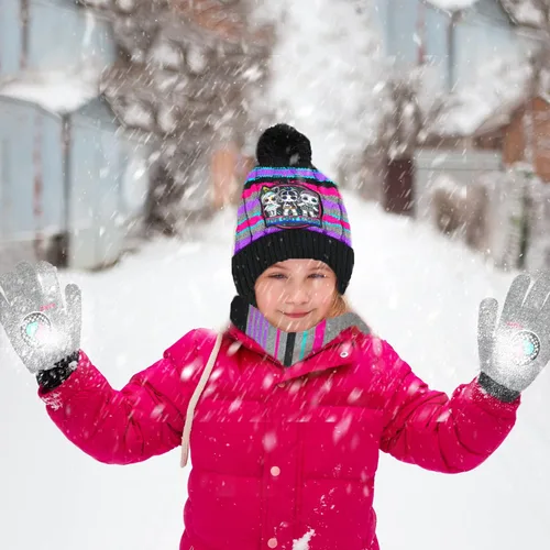 Vista 4 de LOL Surprise - Conjunto de sombrero y guante de invierno para niñas y niños pequeños sombrero de invierno con bufanda y sombrero y guante para niños