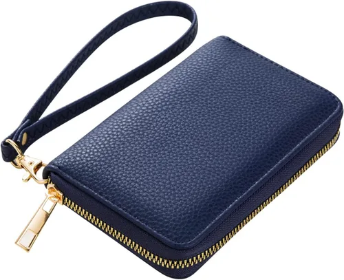 Vista 6 de FACAI Cartera de pulsera RFID para mujer con ranuras para tarjetas de crédito, cartera de viaje, marino, Classic