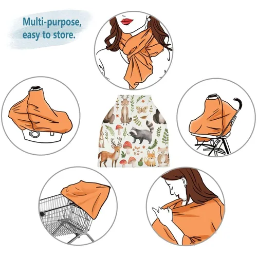 Vista 7 de Blueangle - Funda para asiento de coche con diseño de animales de bosque, elástica y suave, para lactancia materna, multiusos, transpirable