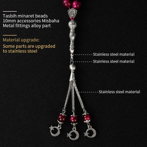 Vista 7 de TAS B Tasbih - Cuentas de oración, 33 piedras de ojo de tigre rosa (33 cuentas de 0.394 in) - Rosario musulmán Masbaha - Zikr, Dhikr Subha - Capilla