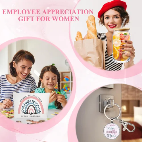 Vista 5 de Yaomiao 3 piezas de regalo de agradecimiento Cna para mujeres, graduación, agradecimiento, bolsa de cristal de 16 onzas, llavero para profesora