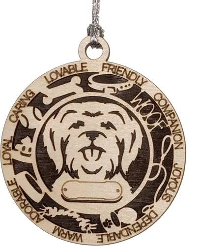 Vista 25 de Adorno de Navidad personalizado para perro Cavalier King Charles Spaniel, redondo de 3 pulgadas, madera cortada con láser de 2 capas, nombre y texto