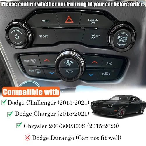 Vista 3 de Para Dodge Challenger Charger (2015-2021), cubierta de perilla de control de clima de CA, interruptor de sintonización de volumen automático, ajuste