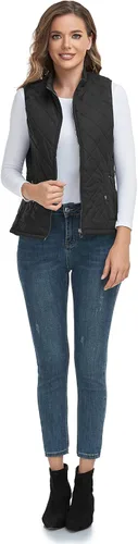 Vista 6 de LONGKING Chaleco para mujer con un bolsillo interior, cuello alto, ligero, con cremallera, acolchado, para mujer