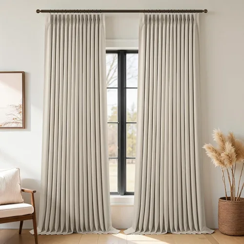 Vista 13 de Topfinel - Cortinas opacas plisadas de 96 pulgadas para dormitorio, 2 paneles Natural
