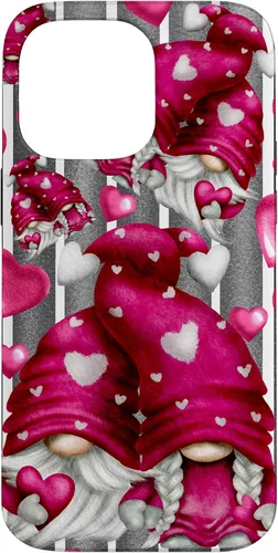 Vista 21 de Pink Heart Pattern On Grey Striped Decor Valentine Gnome Case for iPhone 17