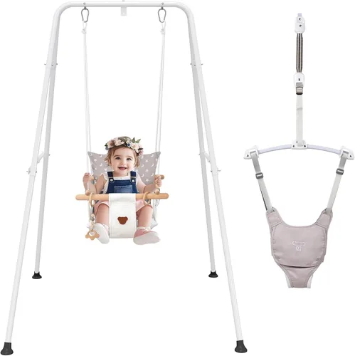 Vista 8 de RAGOZONERY Juego 2 en 1 para bebé con columpio para niños pequeños, Juegos de saltar para bebés y rebotadores, Juego de columpio para niños pequeños