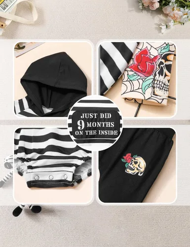 Vista 4 de Ropa de bebé niño suéter con capucha pantalones de bebé 2 piezas conjunto de ropa de regalo
