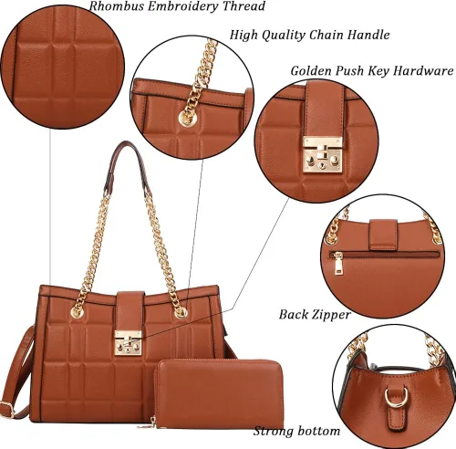 Vista 5 de Juego de bolsos de moda para mujer, de cuero, acolchado, para el trabajo, regalo