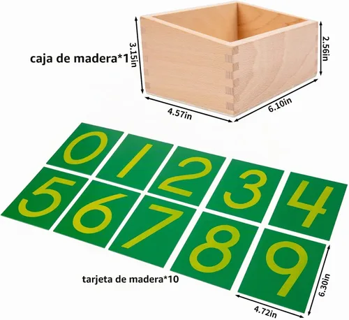 Vista 5 de Adena Montessori Cuenta matemáticas de madera, números de papel de lija con caja para niños pequeños, material matemático de desarrollo temprano