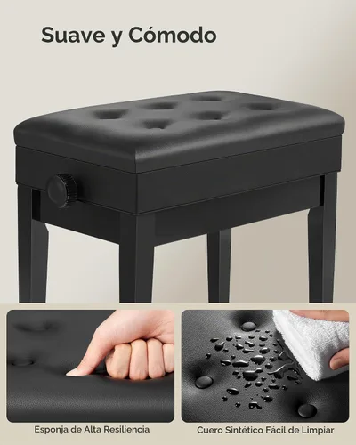 Vista 7 de SONGMICS Taburete ajustable de madera para piano con almacenamiento de partituras negro ULPB57H