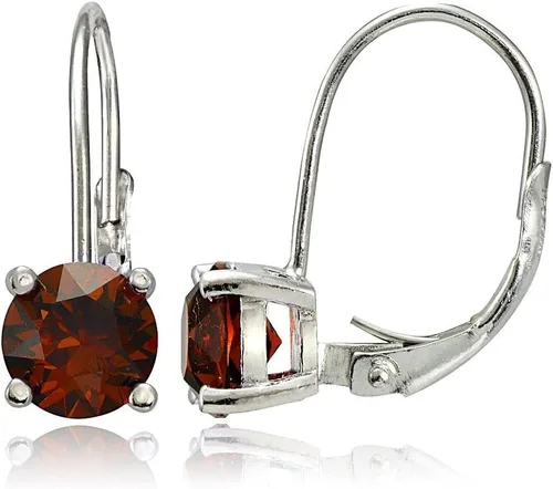 Vista 7 de Aretes cierre catalán de plata de ley con piedra natalicia redonda 6 mm Agosto - Peridoto