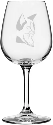 Vista 64 de Copa de vino de 12.75 onzas con temática de gato abisinio grabada para todo uso