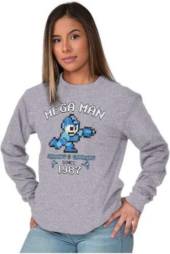 Vista 5 de Brisco Brands Retro Mega Man Running and Gunning Camiseta de manga larga para hombres y mujeres