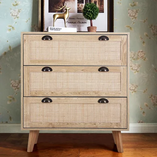 Vista 7 de Sophia & William Mueble de ratán Boho Cómoda de 3 cajones Mesita de noche de ratán