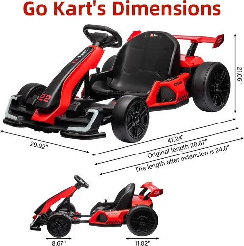 Vista 2 de Kart eléctrico Drift Go Kart de 24 V para niños, color rojo