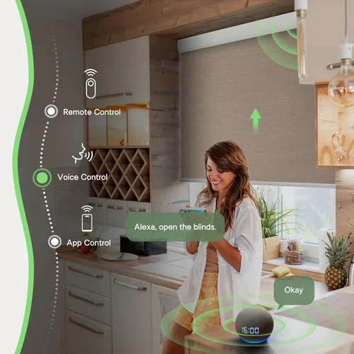Vista 4 de Persianas enrollables motorizadas, tamaño personalizado, persianas inteligentes mejoradas con cenefa integrada para ventanas, persianas eléctricas