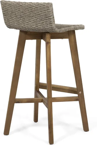 Vista 6 de GDFStudio Taburetes de bar de madera y mimbre para exteriores (juego de 4), marrón claro y teca