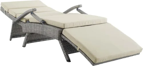 Vista 7 de Modway Envisage - Tumbona de mimbre para patio al aire libre, color gris claro y beige