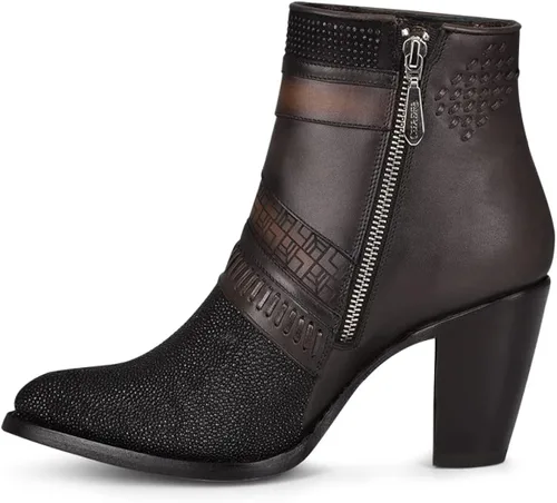 Vista 4 de Cuadra Botines de mujer en piel auténtica de raya, con cremallera, color negro