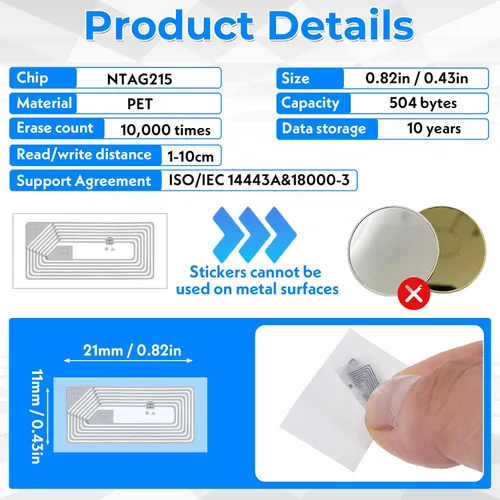 Vista 2 de NFC Tags Sticker with NTAG215 Chip 100 Pcs (Transparent)