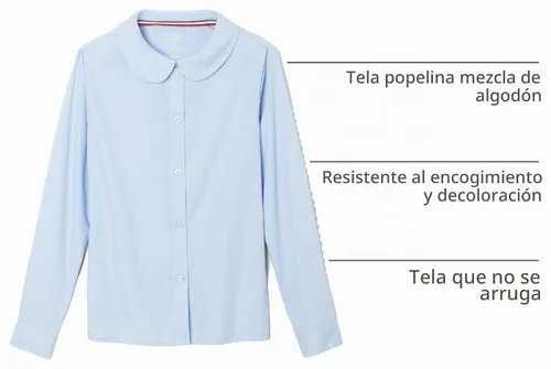 Vista 5 de French Toast Girls' Long Sleeve Woven Shirt with Peter Pan Collar Azul claro
