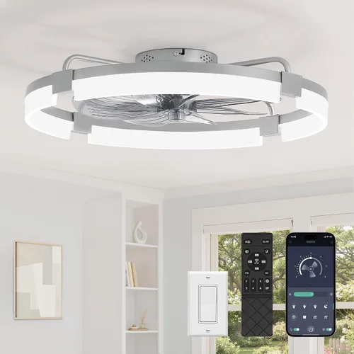 Vista 16 de LEDIARY Ventiladores de techo de bajo perfil de 19.7 pulgadas con luces y control remoto, 6 velocidades, 3 CCT, reversible, regulable, ventilador
