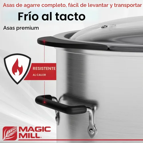 Vista 5 de Magic Mill Olla de cocción lenta de 10 cuartos Olla de metal extra grande antiadherente para sellar y tapa de vidrio templado transparente, ollas