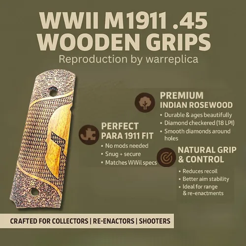 Vista 13 de WWII US M1911 / 1911 .45 Puños de madera - Reproducción