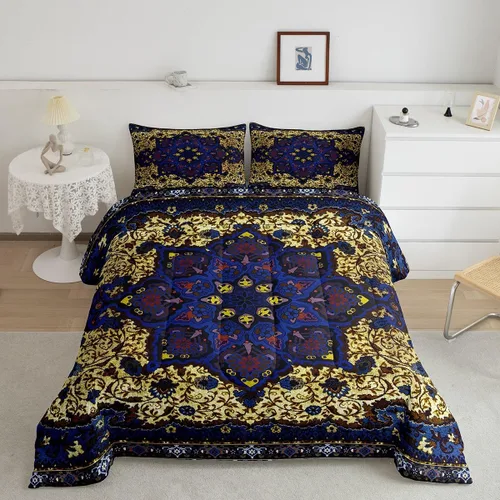 Vista 20 de Erosebridal Juego de edredón bohemio individual, juego de ropa de cama exótica bohemio, retro, azul, amarillo, degradado, rojo, floral, bohemio