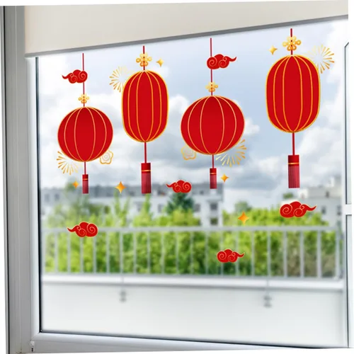 Vista 4 de Juego de calcomanías de decoración para la casa nueva, calcomanías de ventana para patrones de celebración de Año Nuevo