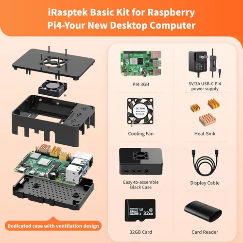 Vista 2 de iRasptek Kit de inicio para Raspberry Pi 4B 3GB RAM-32GB SD Card Edition