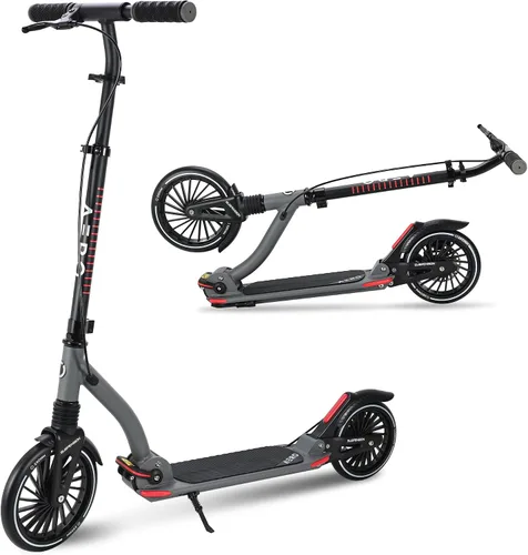 Vista 10 de AERO MOBILITY Big Wheel Kick Scooter for Kids 6-12, Teens & Adults A230L Negro con freno de disco