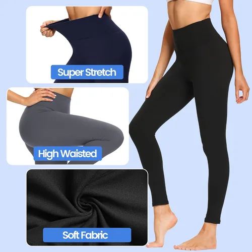 Vista 3 de GAYHAY Paquete de 3 leggings capri para mujer, pantalones de yoga elásticos con control de abdomen para entrenamiento de ciclismo