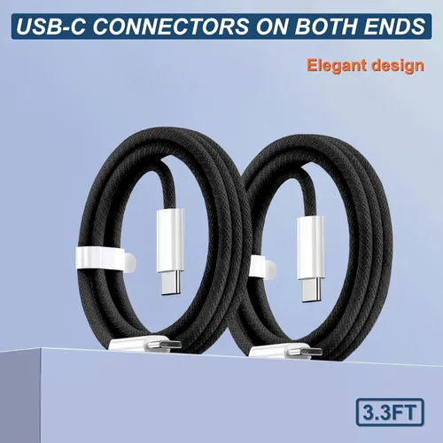 Vista 3 de Paquete de cables USB C a USB C, 2 cables azules + 2 blancos + 2 cables de carga rápida trenzados negros de 3.3 pies, cable PD tipo C de 60 W