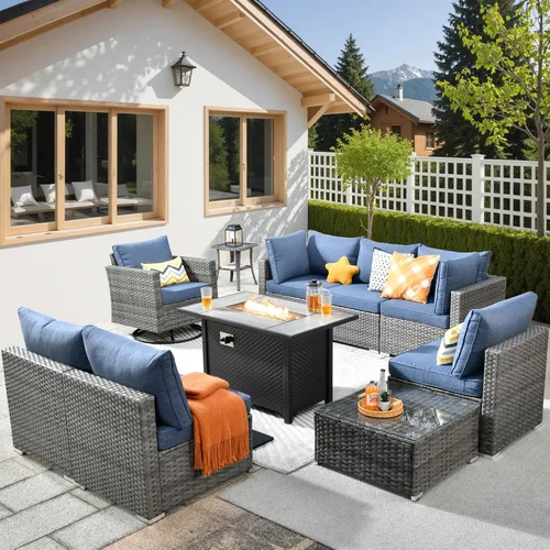 Vista 21 de HOOOWOOO Patio Sectional Furniture Set,2 Piece Couch Set with 2 Matching Armless Chairs(Beige)